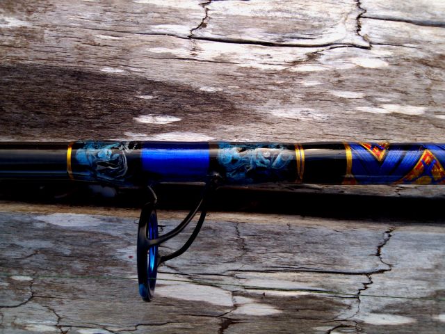 surf rod with marbled guide wraps