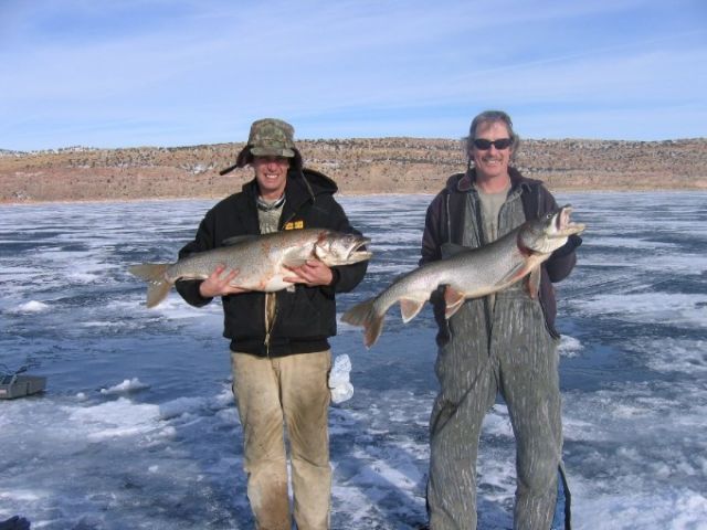 Double hookup ice fishing lakers
